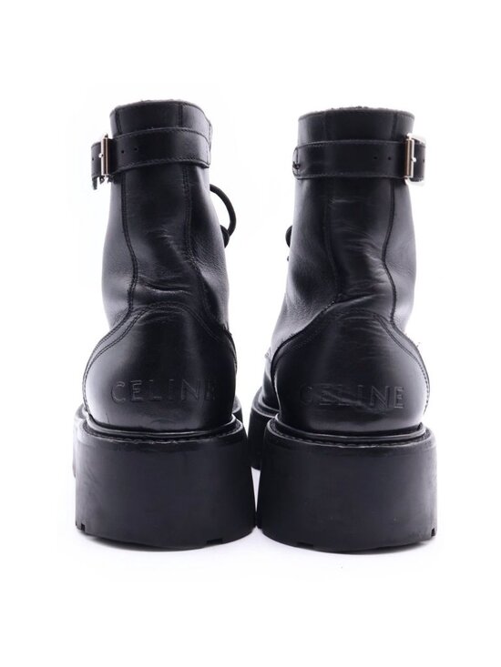 Celine Bulky Studded Logo Leather Lace Up Boots BE Black main image 3